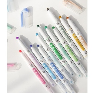 BOX 6 bút dạ 2 ĐẦU TRÒN và đầu nhọn highlight, ghi chú, đánh dấu trang trí- StudywithNgan-boxbut06