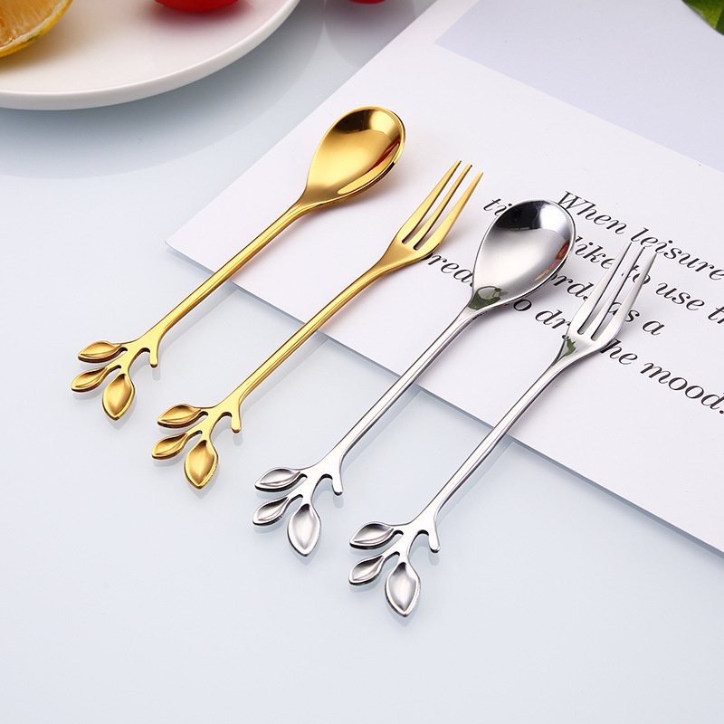 Thìa, muỗng hình lá mạ vàng cao cấp Z18