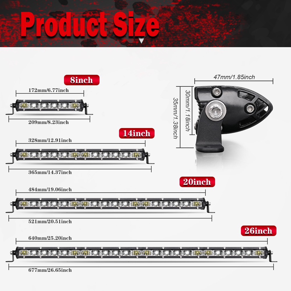 Thanh đèn bão bóng LED 6D 14 inch 60W 20 inch 90W chiếu sáng cho xe ô tô địa hình/xe tải/ SUV/ tàu thuyền/ ATV tùy chọn