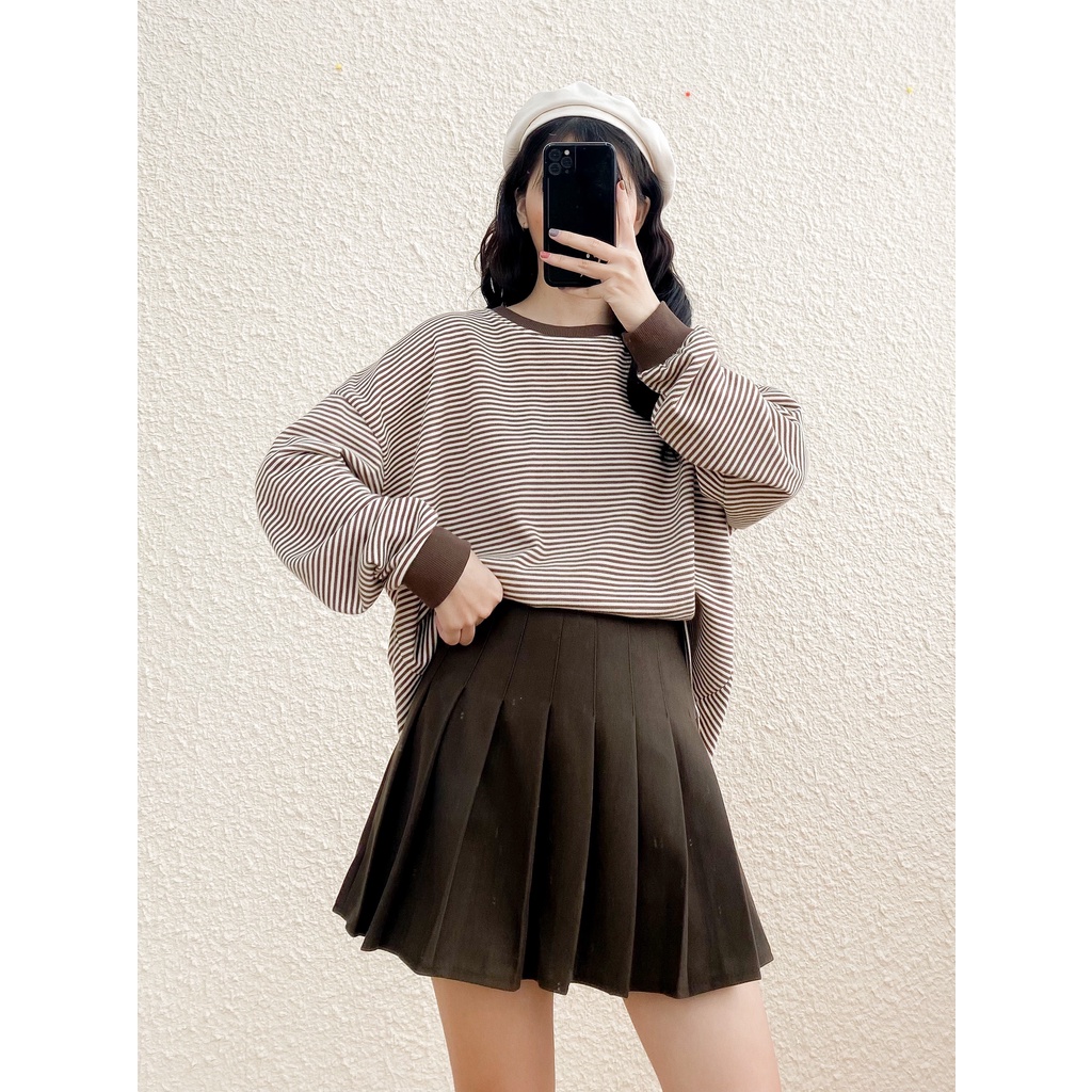 [HÀNG CÓ SẴN] Áo nỉ dài tay nữ May Boutique áo nỉ oversize kẻ ngang ABS21H_110.061 | BigBuy360 - bigbuy360.vn