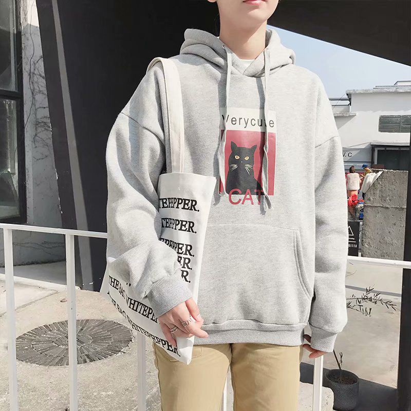 Men Warm Cartoon Print Long-Sleeved Hoodie Sweater