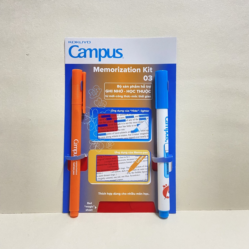 Bộ sản phẩm ghi nhớ Campus Memorization Kit MMK-03 (Gồm: 1 bút gel, 1 bút đánh dấu, 1 tấm che đỏ)