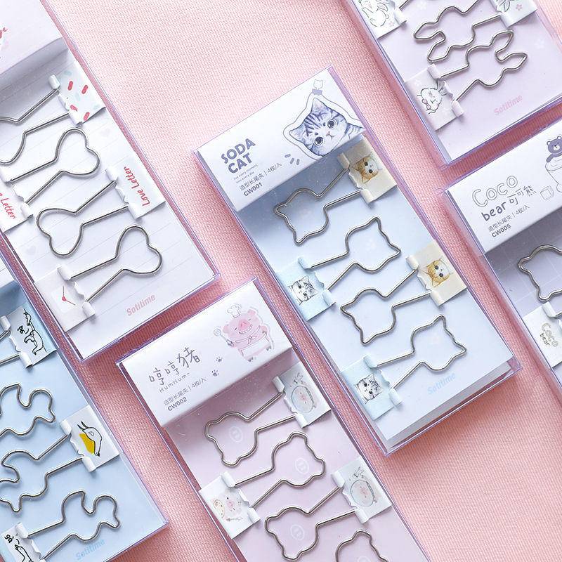 ⭐ iLado ⭐ 【4 PCS】 Kẹp tài liệu mini Kẹp Bướm kẹp nhựa kẹp kim loại Văn phòng phẩm Cute Animals Học Sinh kẹp giấy đồ dùng học tập Acrylic Tiện Dụng Cho Học Sinh cho trường học văn phòng dễ thương