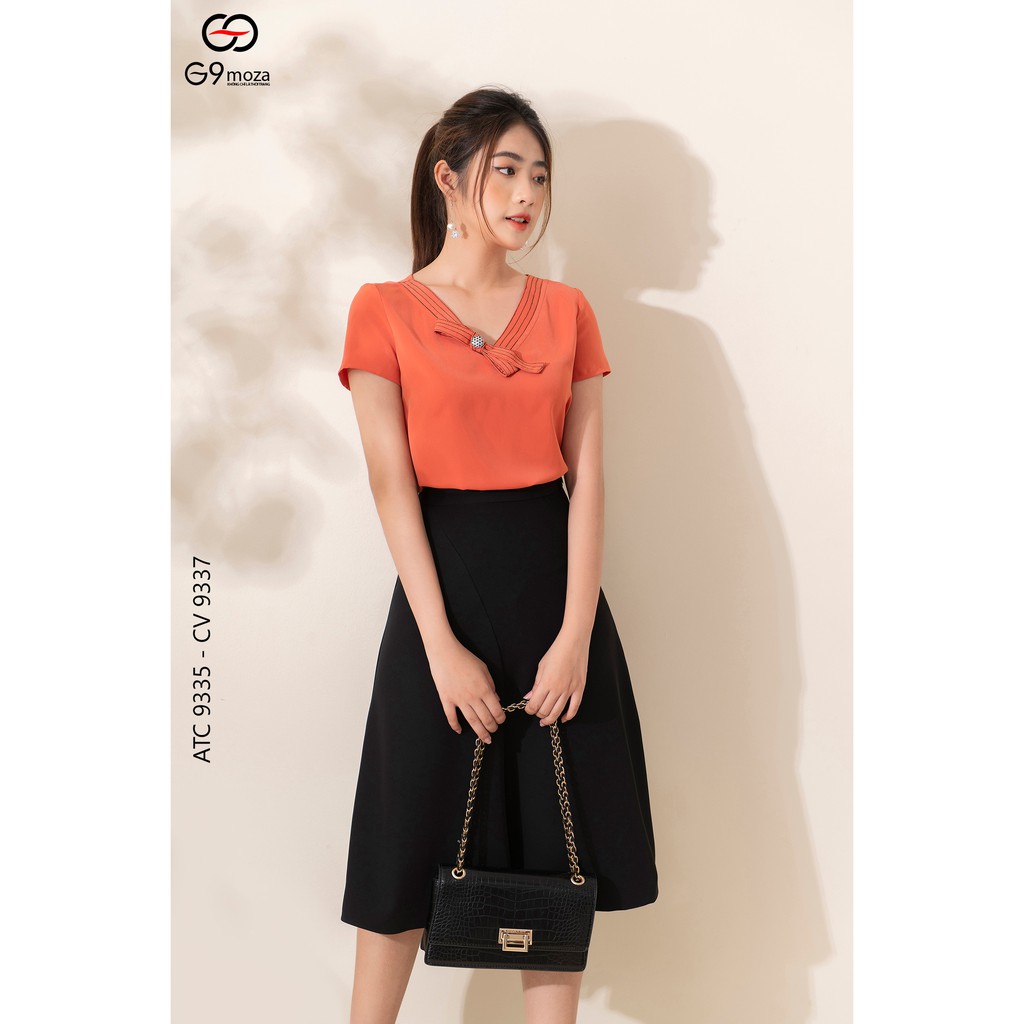Áo sơ mi nữ công sở cổ tim G9moza, chất cát mềm thoáng mát 9335