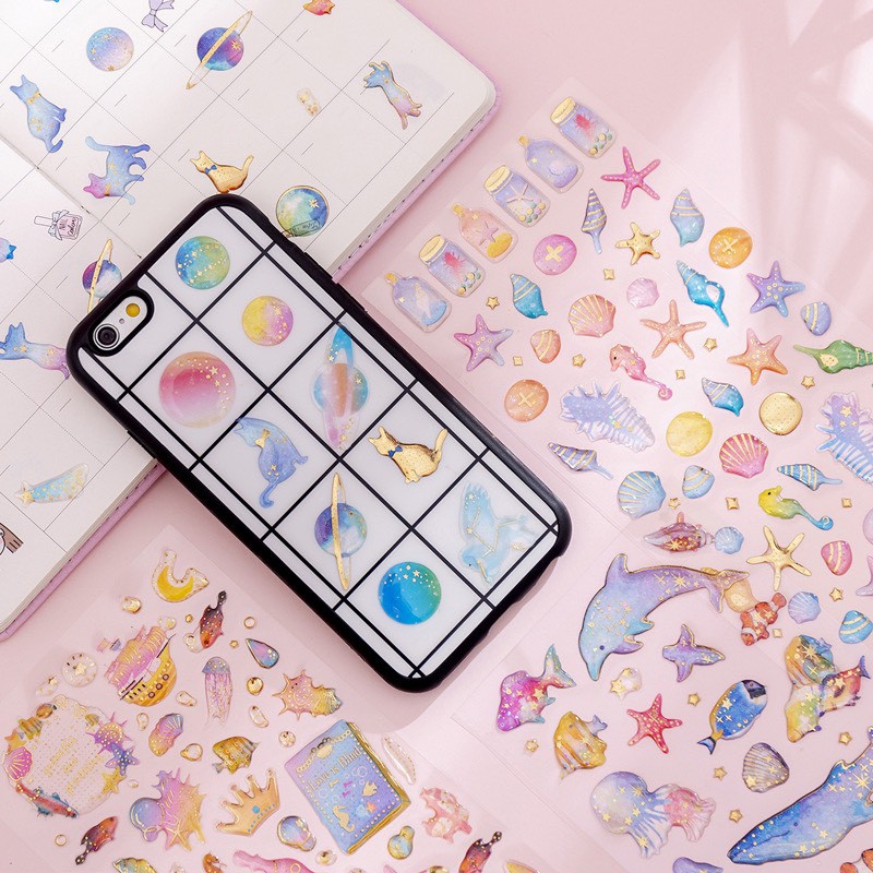 Nhãn dán đá Magic Planet Crystal Epoxy Sticker đá lấp lánh trong suốt trang trí điện thoại sổ tay nhật ký sáng tạo ND41