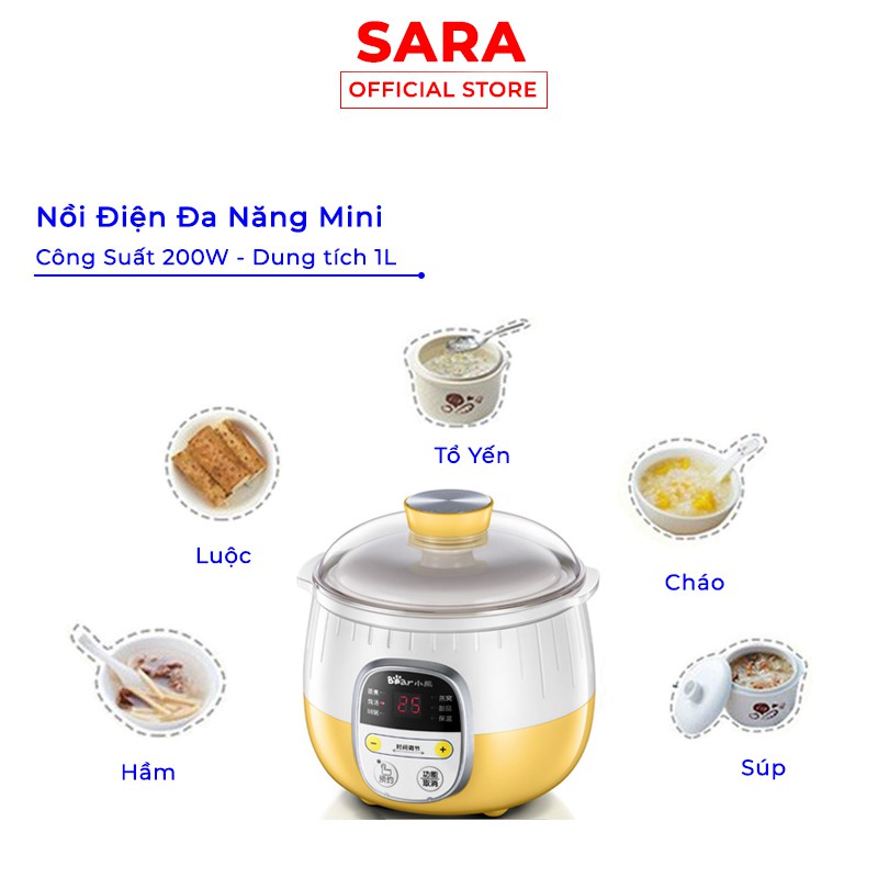 Nồi điện đa năng mini nấu cháo ninh hầm cách thuỷ cho bé dung tích ruột nồi 0.8l Shopsara