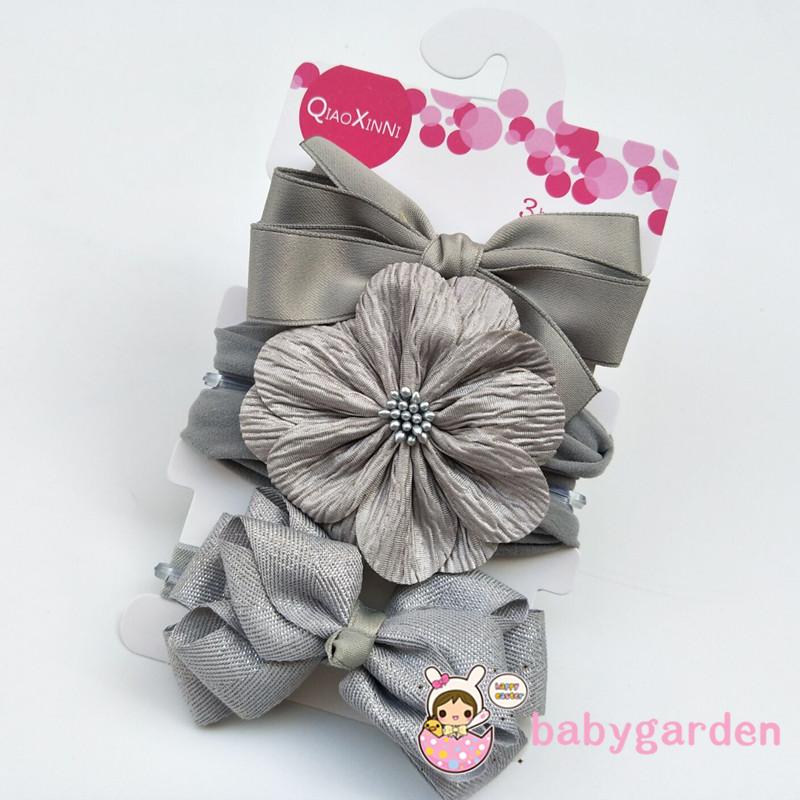 Babygarden-3 Băng Đô Nơ Màu Trơn Cho Bé Gái 0-3 Tuổi