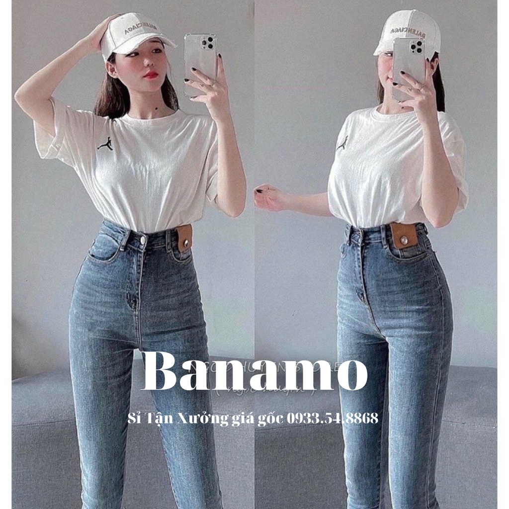 Quần jean nữ túi nắp da cạp cao hách dáng miên man siêu đẹp thời trang Banamo Fashion jean nữ túi nắp da 769
