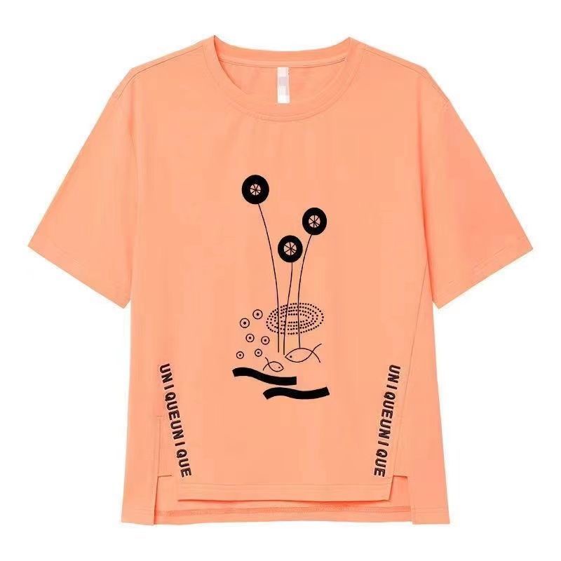 Áo Thun Ngắn Tay In Họa Tiết Vạt Trước Sau Lưng Thời Trang Dành Cho Nữ