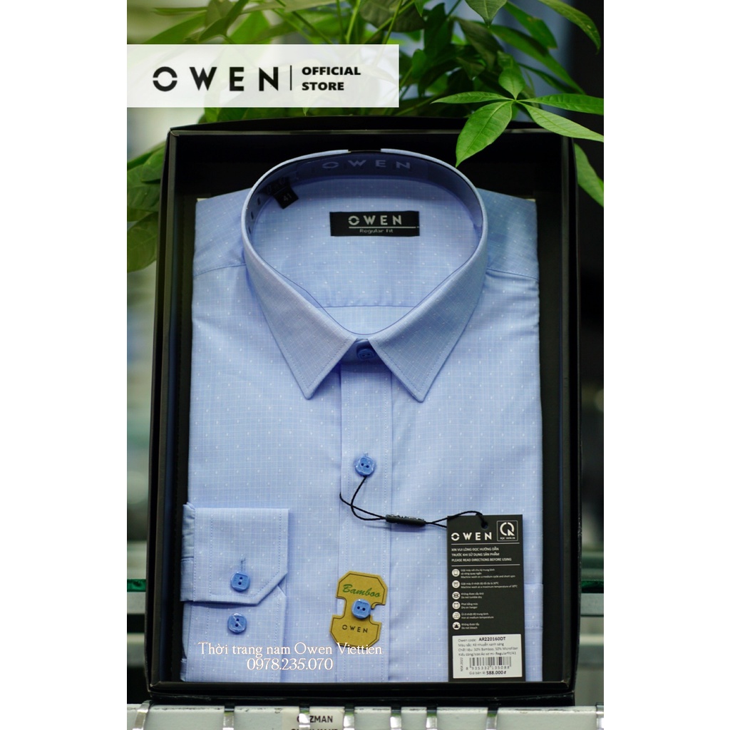 Owen - Áo sơ mi dài tay kẻ Xanh sáng Regularfit sợi tre mềm