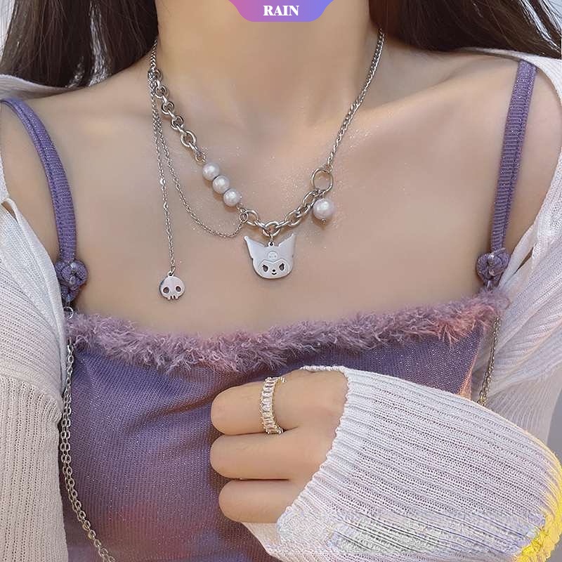 Vòng cổ Sợi Xích Nhiều Lớp Mặt Hình Kuromi Hoạt Hình Dễ Thương