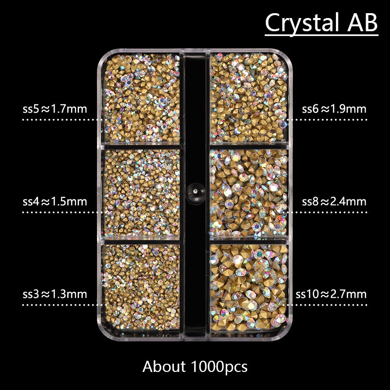 Bộ 1000 Hạt Đá 3D Trang Trí Móng Tay 6 Ngăn