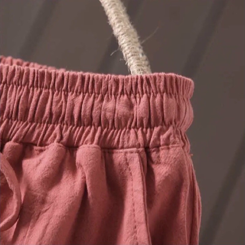 Quần dài nữ ống rộng vải Cotton lanh phong cách Vintage và rentro lưng thun quần âu rộng rãi  ống rộng cho nữ
