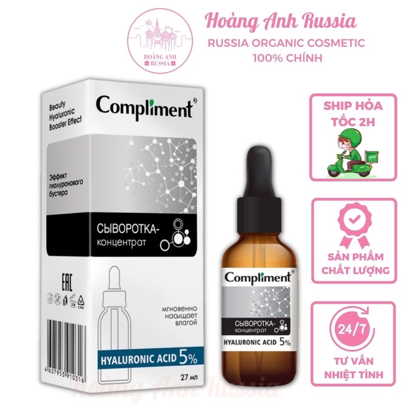 Serum Compliment Hyaluronic Acid 5%, BHA Hyaluronic Acid 5% Làm Sạch Da, Giảm Mụn Se Chân Lông 27ml