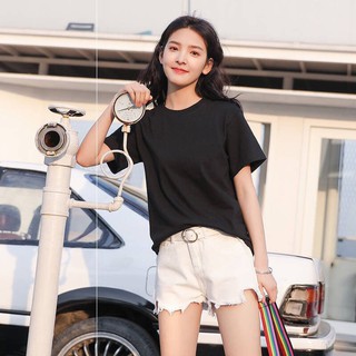 Áo phông trơn cổ tròn dáng suông, áo thun nữ cotton ngắn tay 2 màu đen trắng, freesize