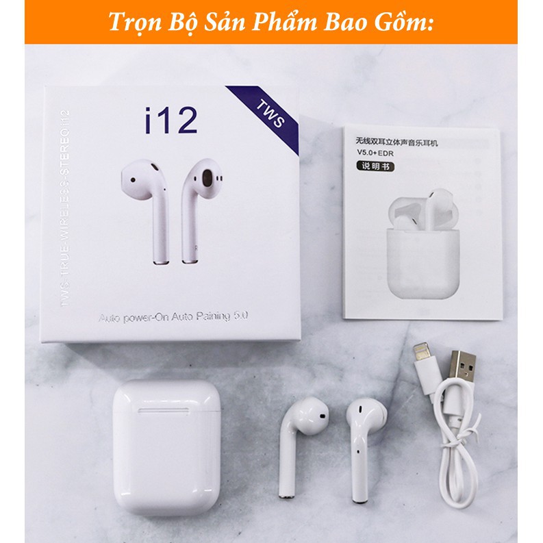 Tai Nghe Bluetooth TWS I12 5.0  Cảm Ứng Cực Nhạy, Chất Âm Trong Trẻo