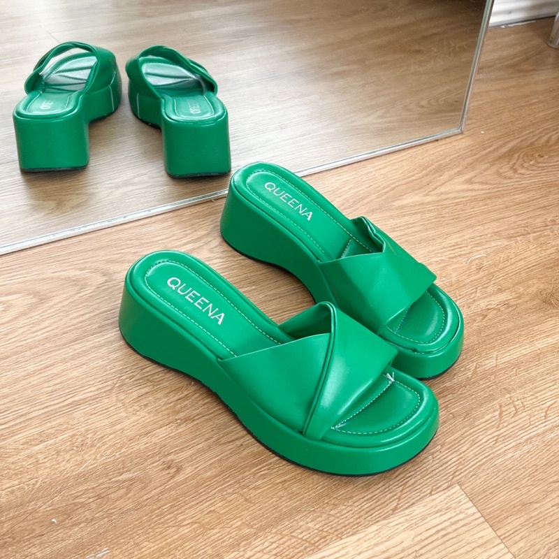 Dép xuồng nữ đế cao 7cm hottrend, dép quai kếp da mờ mềm