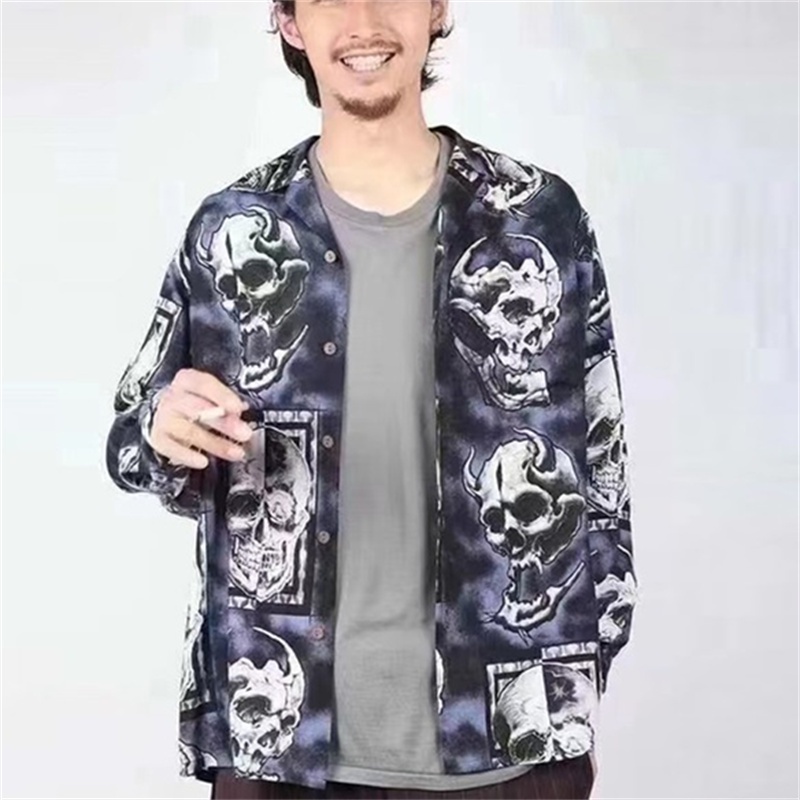 Bán Chạy Nhất Áo Sơ Mi Unisex Tay Dài In Hình Đầu Lâu WACKO MARIA Plus Size Cho Nam Và Nữ