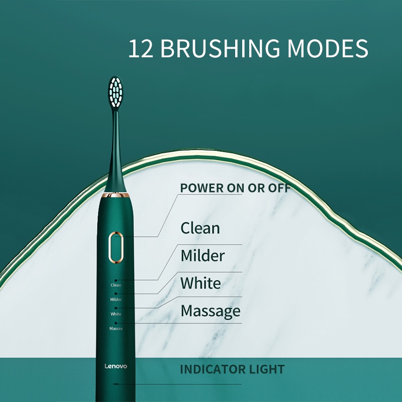 LENOVO Bàn Chải Đánh Răng Điện 4 Chế Độ Siêu Âm Chống Thấm Nước IPX7 Thông Minh Có Thể Sạc bàn chải điện