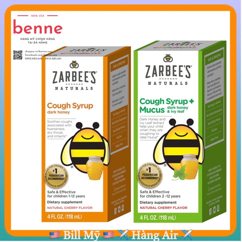 Siro giảm ho, long đờm Zarbee’s Cough / Cough Syrup Mucus dành cho bé từ 2-12 tuổi của Mỹ