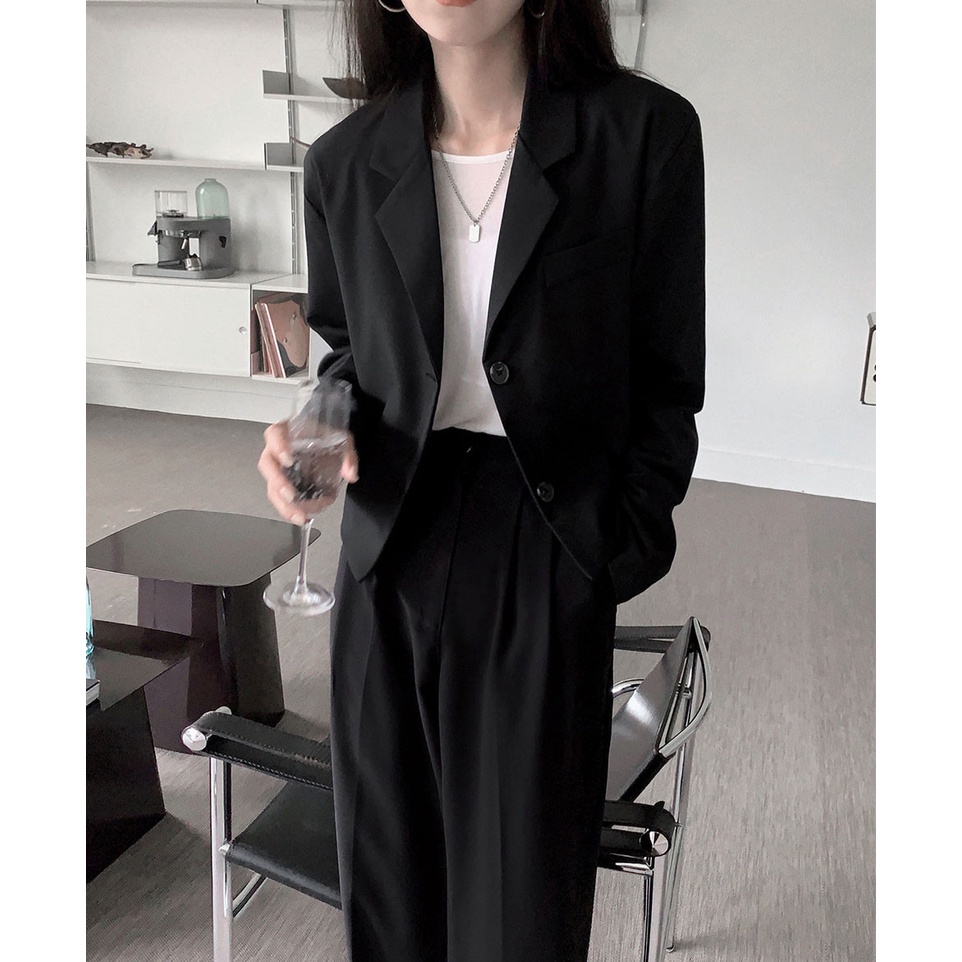 Set Áo Khoác Ngắn Dáng Rộng + Quần Dài Eo Cao Phong Cách Mới 45630