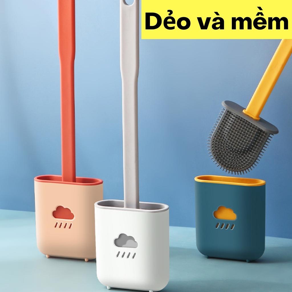 Chổi cọ nhà vệ sinh Silicon 2 mặt mềm mại cao cấp có giá đựng dán tường, Chổi cọ Toilet nhà vệ sinh Silicon thông minh