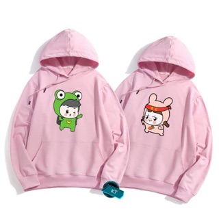 Set 2 áo đôi ếch hoodie nỉ mũ túi bụng