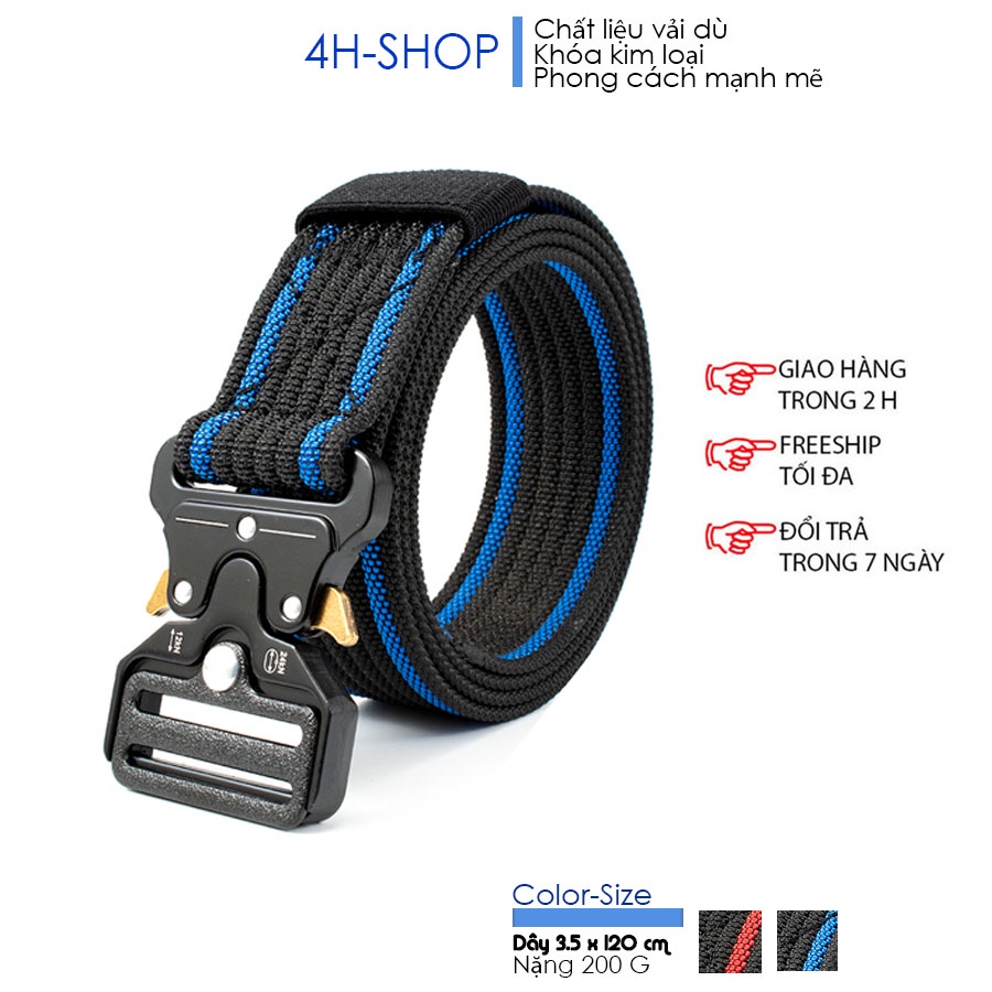 Thắt lưng nam vải dù 2 màu sọc đỏ và sọc đen dây 3.5 x 120 cm, đầu khóa kim loại - phong cách trẻ trung bền đẹp