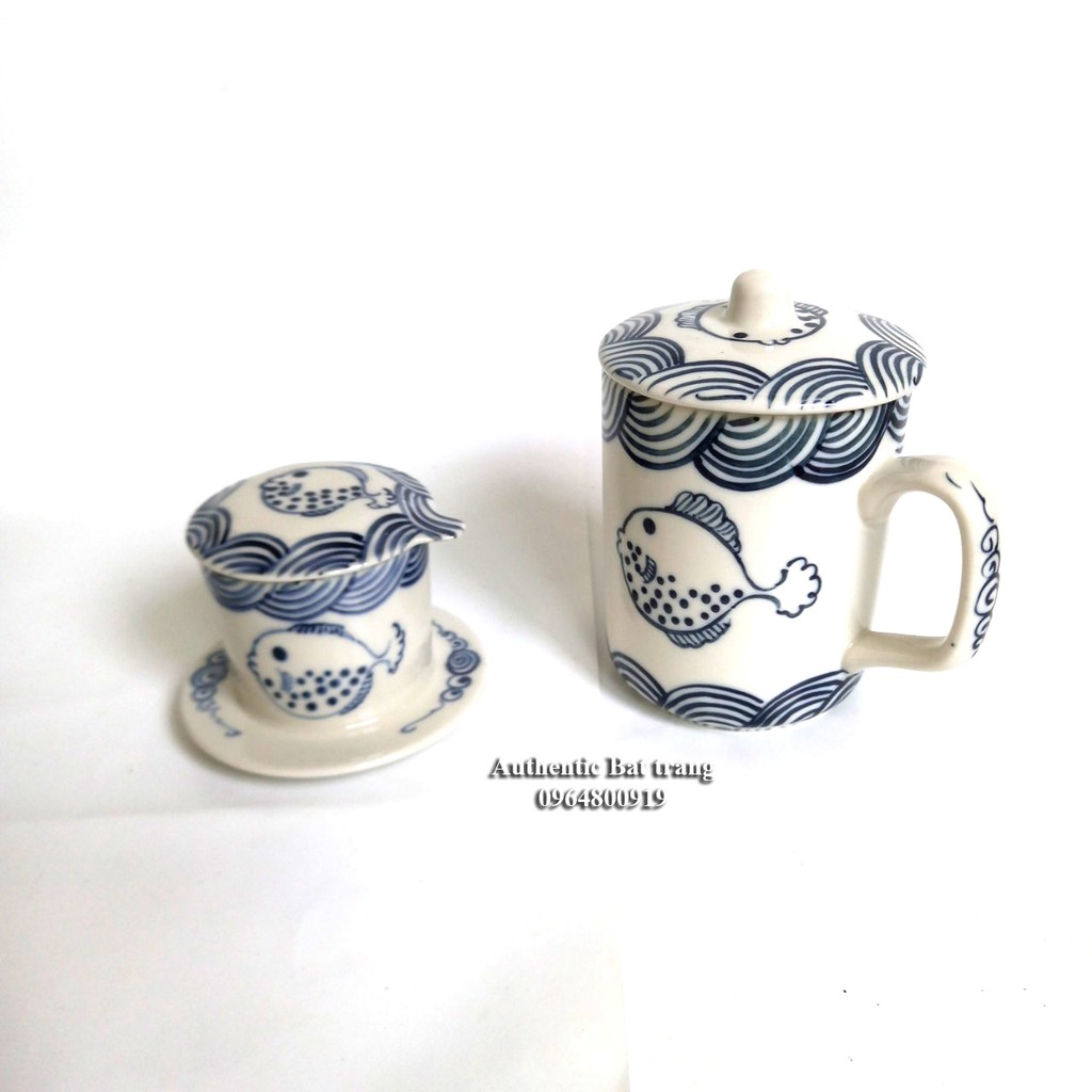 "HOT" BỘ PHA CÀ PHÊ PHIN và UỐNG TRÀ  Vẽ tay thủ công siêu đáng yêu. Xưởng gốm sứ Authentic Bat tràng