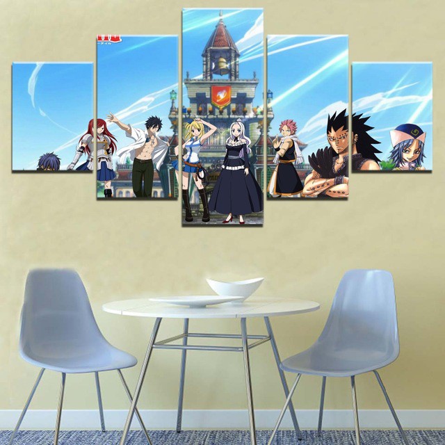 Tranh Sơn Dầu Vải Canvas 5 Miếng Ghép Hình Anime Fairy Tail Trang Trí Nhà Cửa