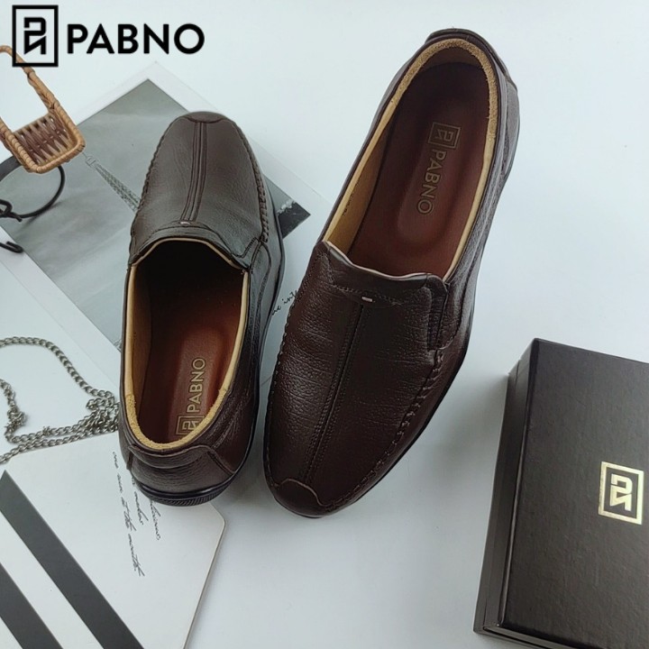 Giày mọi nam viền chỉ giữa thời trang - Giày lười nam bít mũi da cao cấp PABNO PN165