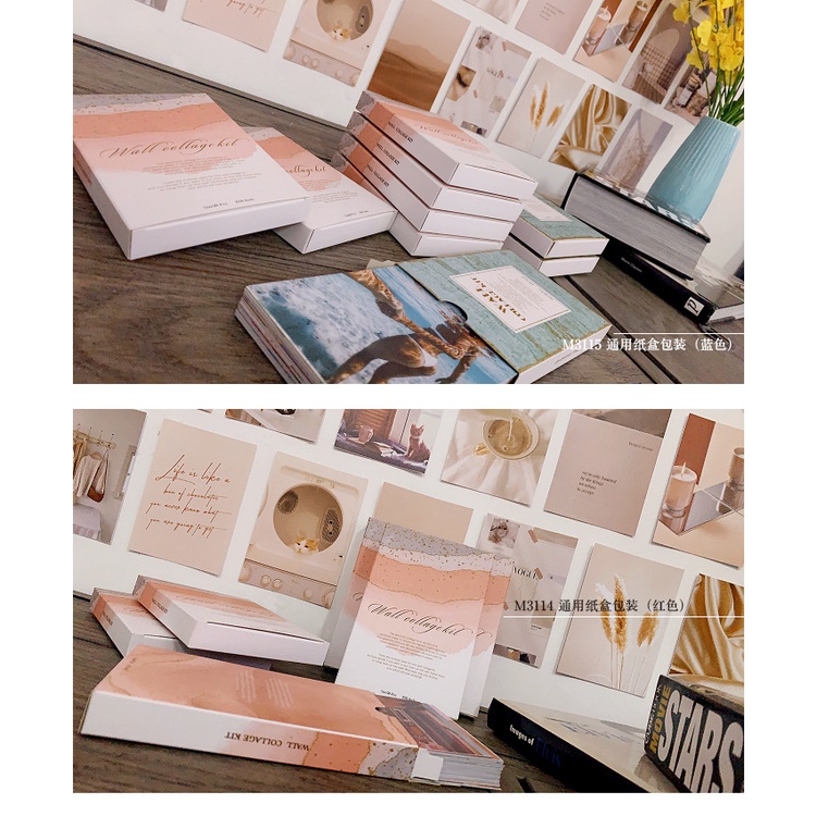 Set 70 tranh dán tường decor phòng ngủ OMIE Postcard decal sticker dán tường (Tặng miếng dán 2 mặt +hộp quà)