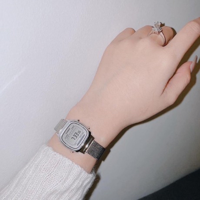 Đồng hồ Casio chính hãng A700 - LA670 dây mesh bạc, đồng hồ đôi nam nữ