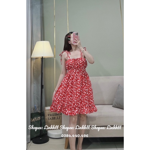 Đầm hai dây cột vai hoa nhí sẵn mút Ullzang