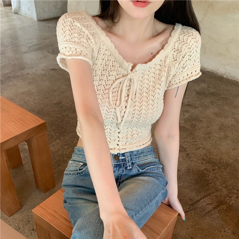 Áo Cardigan Dệt Kim Tay Ngắn Dáng Ôm Thiết Kế Cỡ Nhỏ Thời Trang Cao Cấp