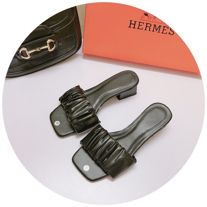 Guốc cao gót quai ngang bèo nhúm gót vuông 4 cm