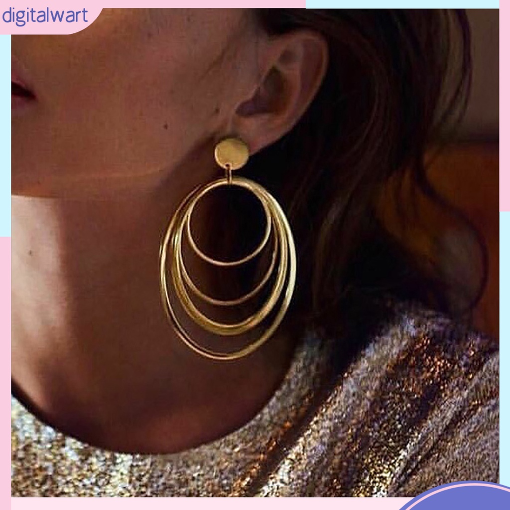 Khuyên tai vòng tròn nhiều lớp phong cách cổ điển thanh lịch dành cho nữ