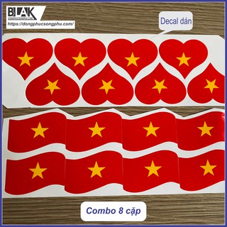 Stick lá cờ dán mặt, hình trái tim - combo 8 cặp