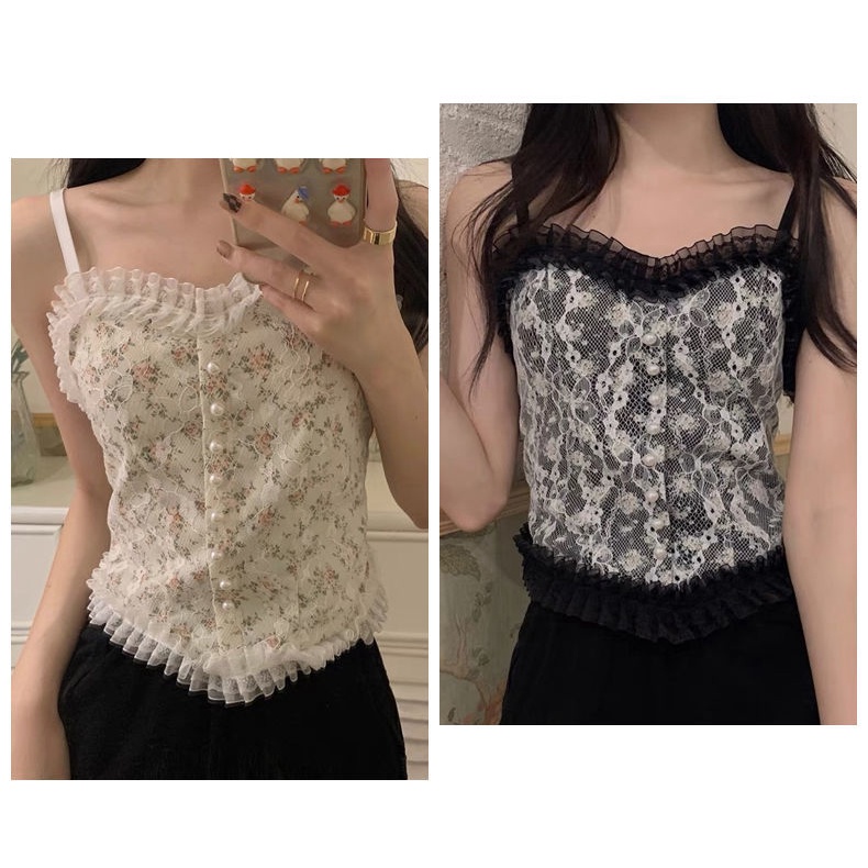 Áo Hai Dây Phối Ren Họa Tiết Hoa Thời Trang Mùa Hè Cho Nữ