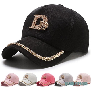 Mũ lưỡi trai cotton đính đá trên chữ D phong cách hip hop thời trang cho nữ
