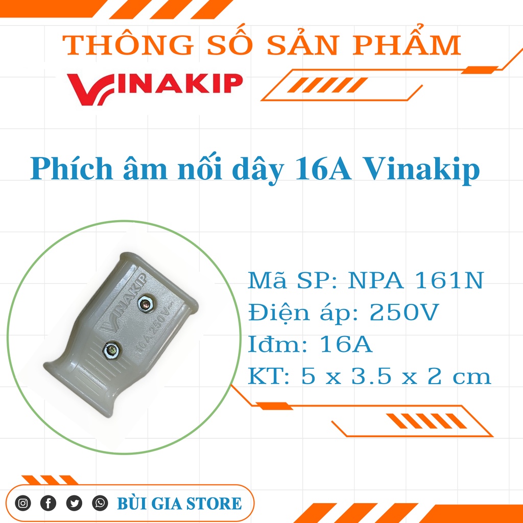 Phích âm nối dây Vinakip 16A 250V