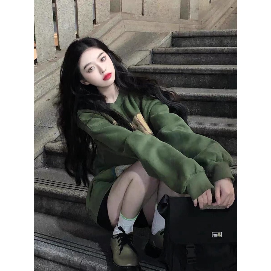 Áo nỉ nữ dài tay cổ tròn thời trang Hàn | BigBuy360 - bigbuy360.vn