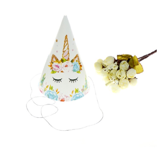 Set 6 nón giấy họa tiết kỳ lân dễ thương cho bé tổ chức tiệc sinh nhật nón party lễ hội vui nhộn dễ thương màu trắng