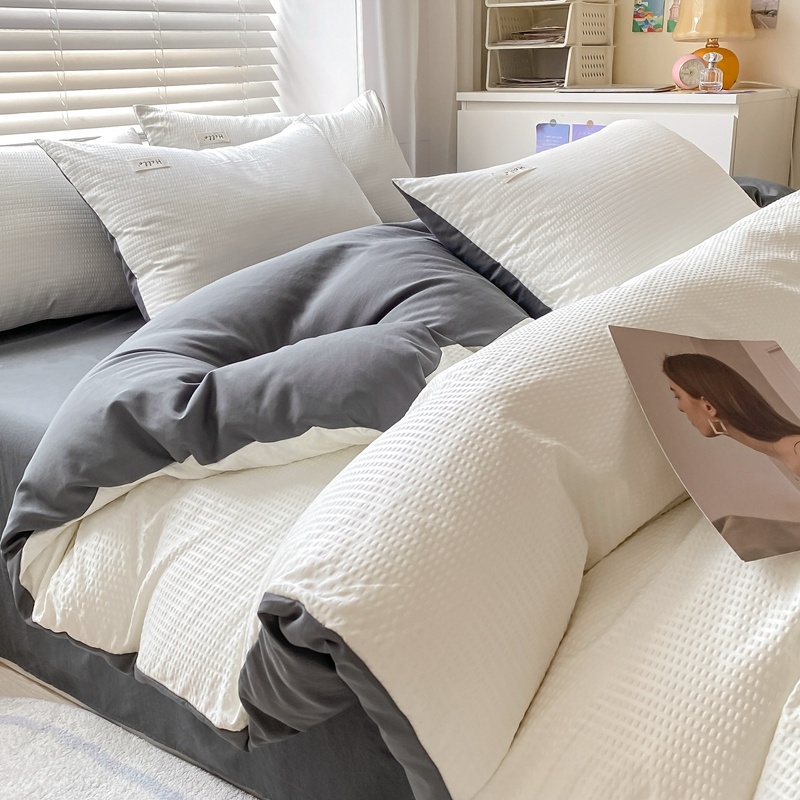 Bộ Drap giường Và Vỏ Gối Họa Tiết Waffle Thời Trang Bốn Mùa