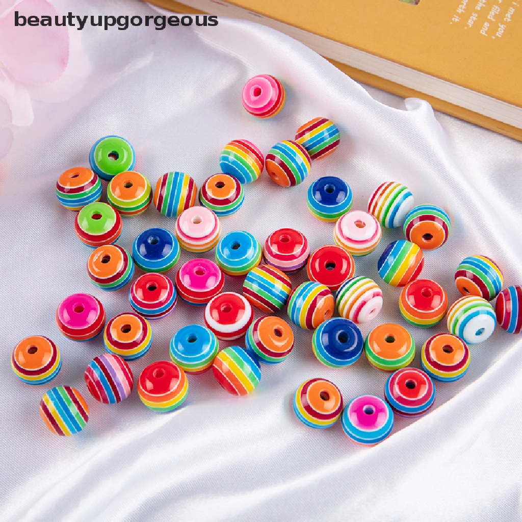 [Beautyupgorgeous] Set 50 Hạt Nhựa Tròn Màu Cầu Vồng Làm Trang Sức Thủ Công