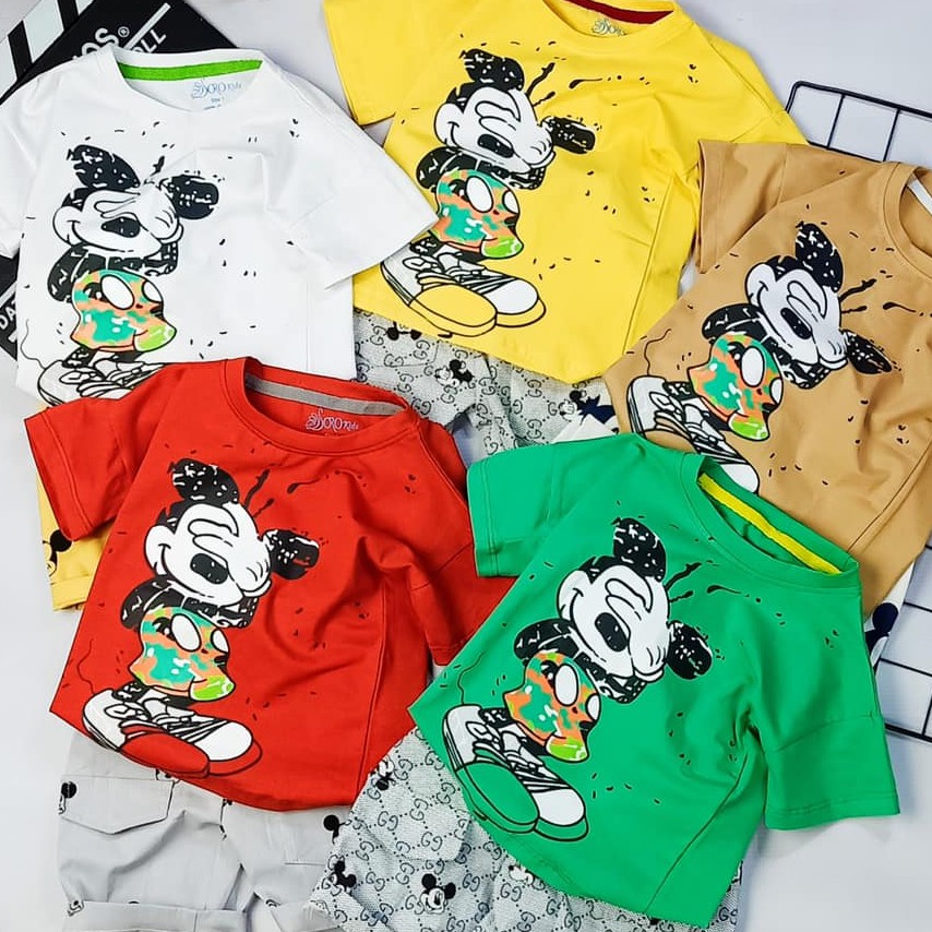 Set nguyên bộ Mixckey giấu mặt, phối quần có túi hai bên cho Bé trai size tới 37kg