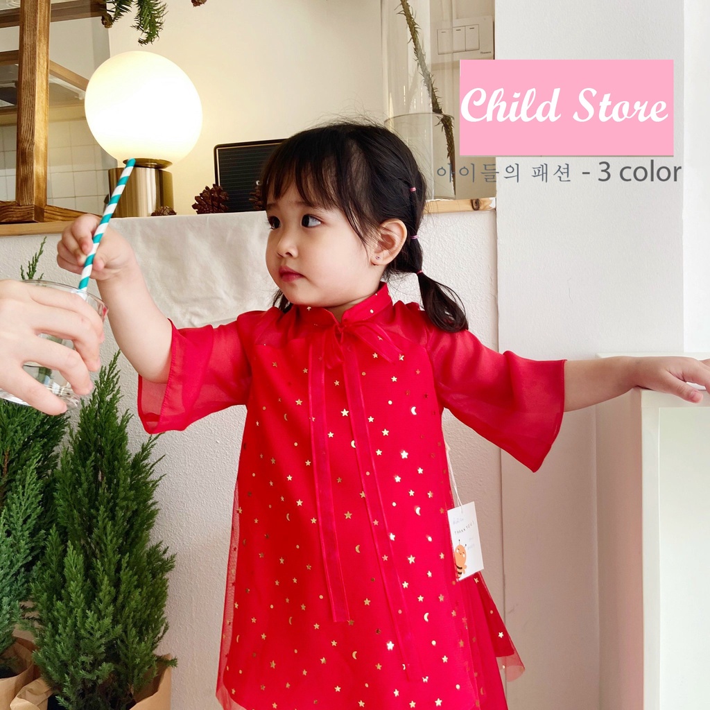 Áo dài cách tân bé gái Child Store kết hợp chân váy xoè rộng bồng bềnh mềm mại