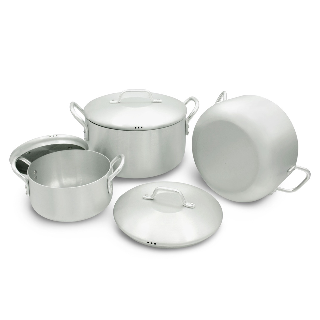 Bộ Nồi Nhôm xi kiểu Nhật T3 lớn Kim Hằng KHG0074 bắt nhiệt nhanh tỏa nhiệt đều an toàn tiện lợi khi sử dụng (18-22-26)