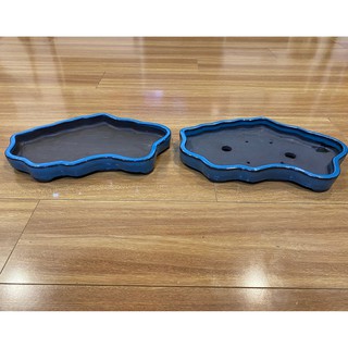 Chậu Cây Gốm Sứ làm tiểu cảnh màu xanh - Kích thước (DxRxC) 30x17x4cm