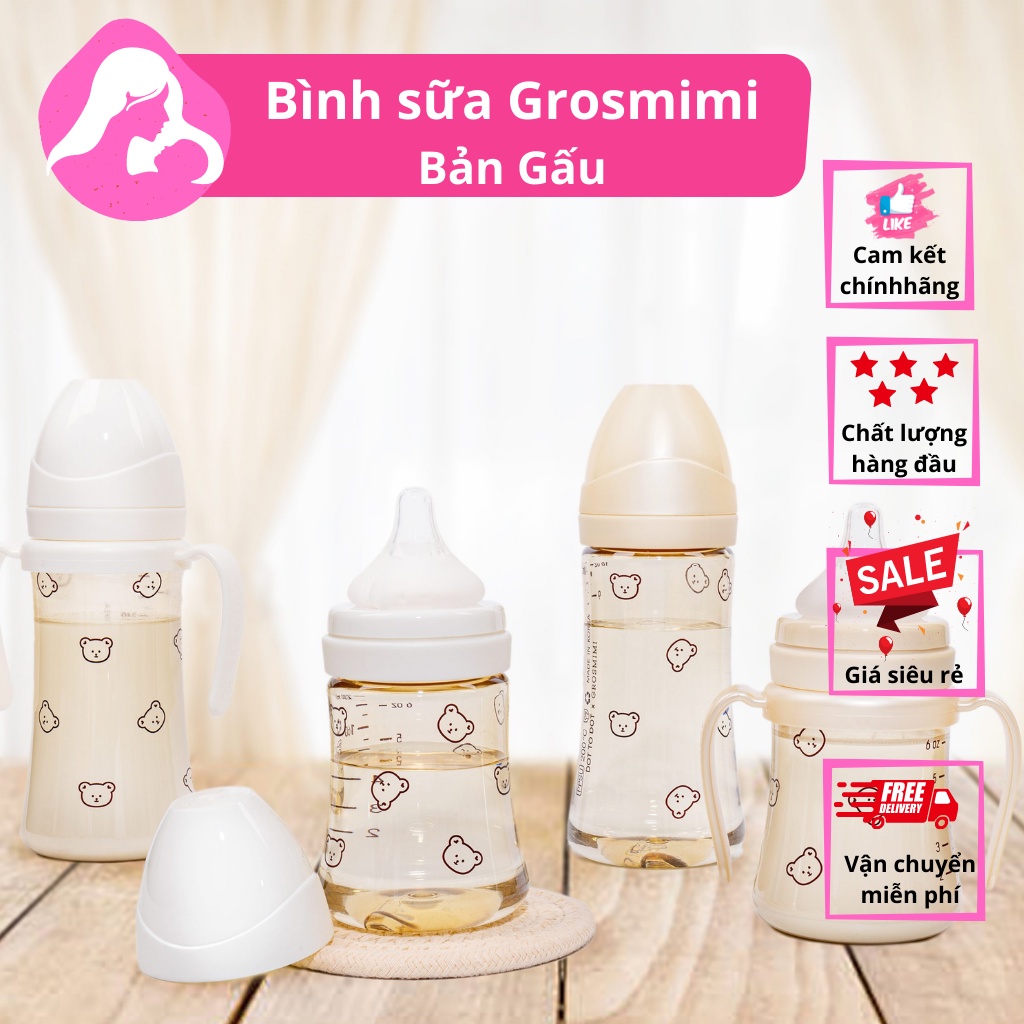 Bình sữa Grosmimi bản gấu Hàn Quốc PPSU 200ml 300ml cho bé - Made in Korea